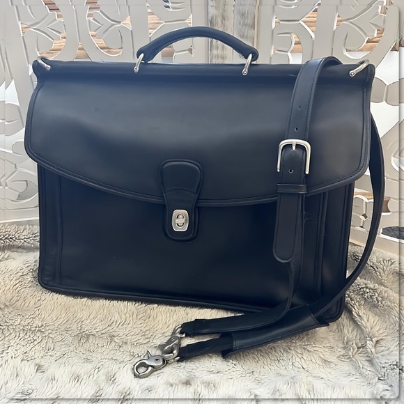 VINTAGE COACH BLACK LEATHER & NICKEL BRIEFCASE / LAPTOP CROSSBODY BAG 5266 - Picture 1 of 16